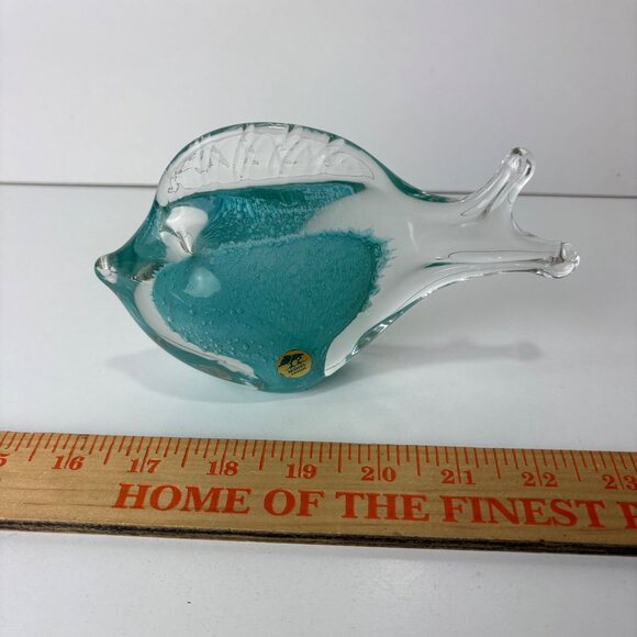 Ekenas Sweden Glass Fish Figurine Clear Teal Blue Art Glass 7” Scandinavian - Picture 5 of 6